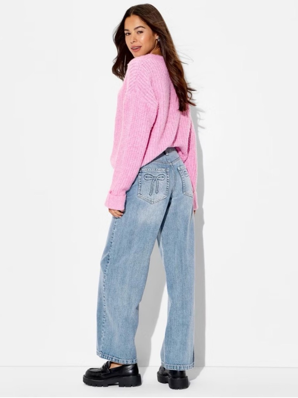 WILD FABLE WIDE LEG DENIM JEANS BOW POCKETS NWT